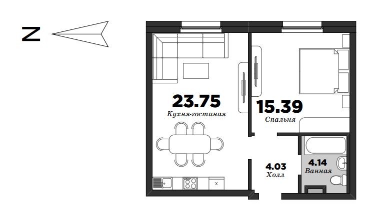 NEVA HAUS, 1 bedroom, 47.31 m² | planning of elite apartments in St. Petersburg | М16
